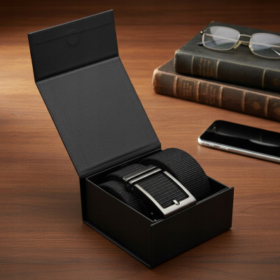 PASEK Męski do Spodni Parciany na Prezent dla Faceta CZARNY w Pudełku - Pakojeans.pl