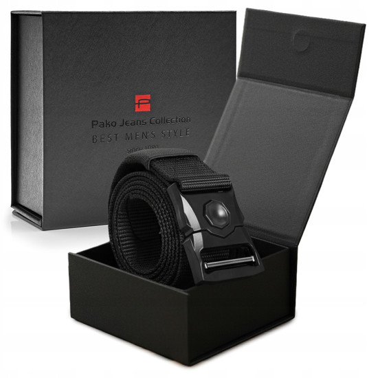 PASEK Męski do Spodni Parciany na Prezent dla Faceta CZARNY w Pudełku - Pakojeans.pl