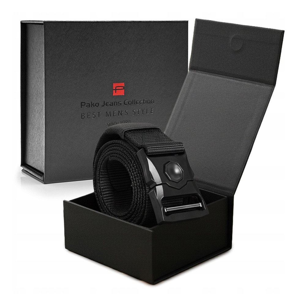 PASEK Męski do Spodni Parciany na Prezent dla Faceta CZARNY w Pudełku - Pakojeans.pl