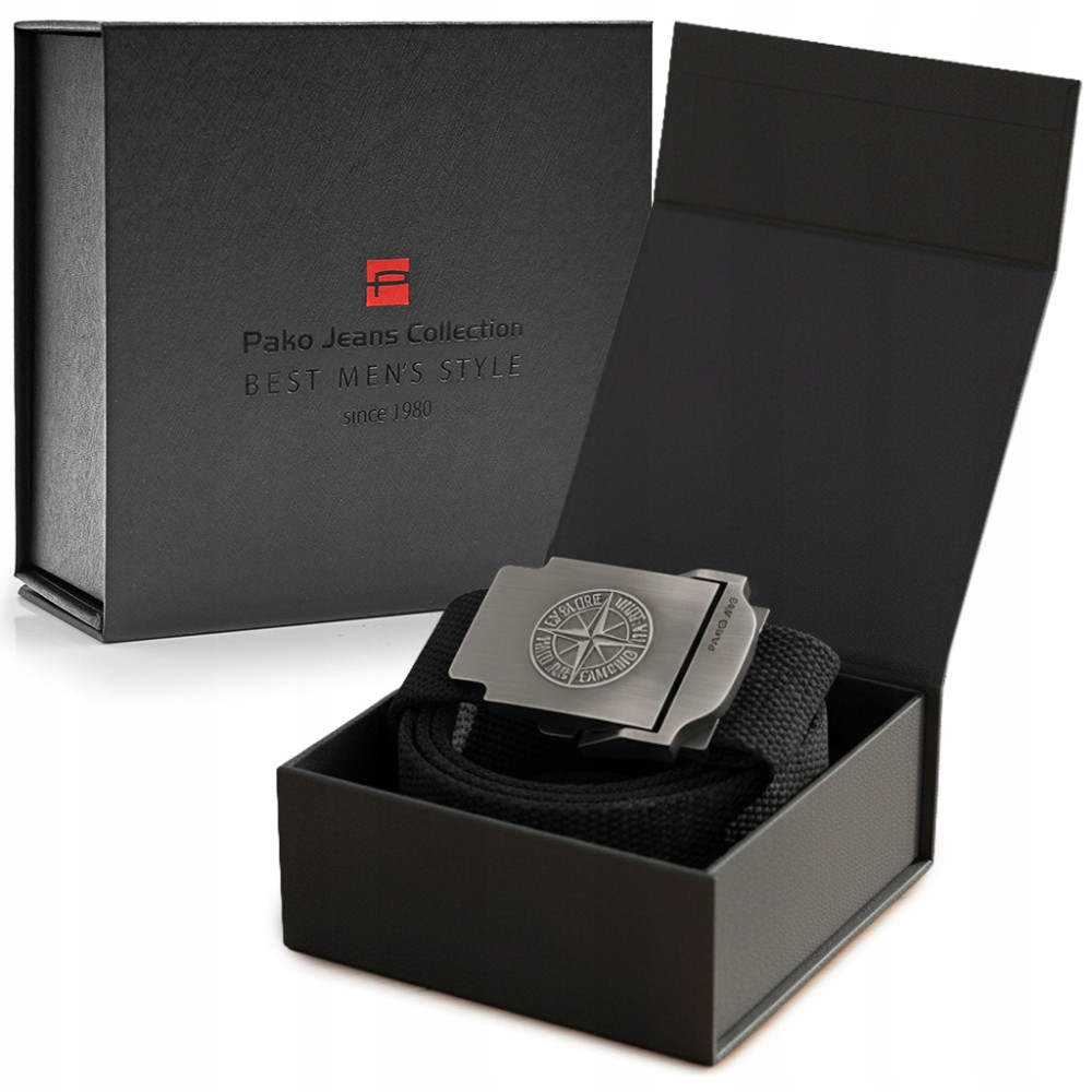 PASEK Męski do Spodni Parciany na Prezent dla Faceta CZARNY w Pudełku - Pakojeans.pl