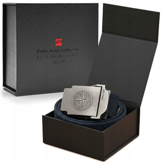 PASEK Męski do Spodni Parciany na Prezent dla Faceta GRANATOWY w Pudełku - Pakojeans.pl