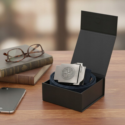 PASEK Męski do Spodni Parciany na Prezent dla Faceta GRANATOWY w Pudełku - Pakojeans.pl