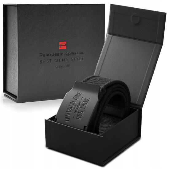 PASEK Męski do Spodni Parciany na Prezent dla Faceta CZARNY w Pudełku - Pakojeans.pl