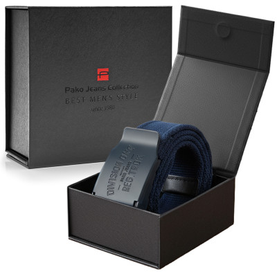 PASEK Męski do Spodni Parciany na Prezent dla Faceta GRANATOWY w Pudełku - Pakojeans.pl