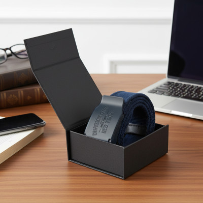 PASEK Męski do Spodni Parciany na Prezent dla Faceta GRANATOWY w Pudełku - Pakojeans.pl