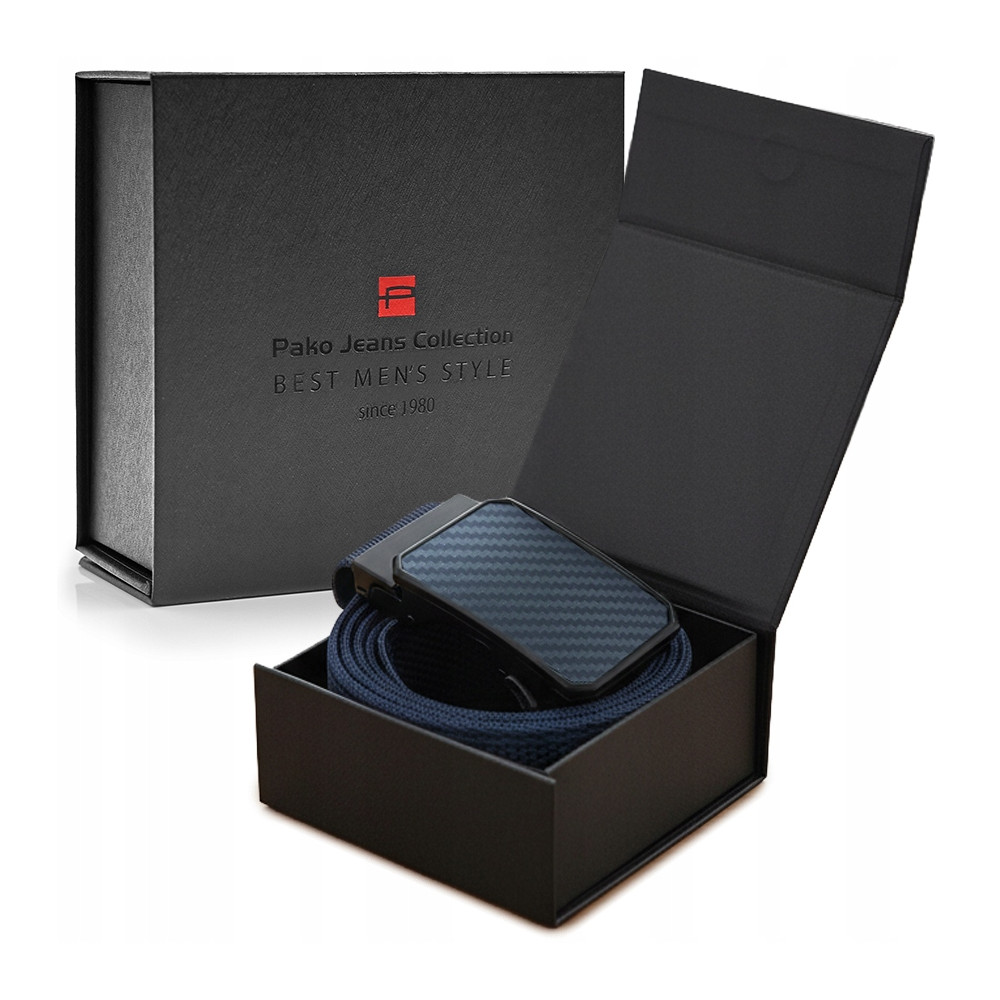 PASEK Męski do Spodni Parciany na Prezent dla Faceta GRANATOWY w Pudełku - Pakojeans.pl