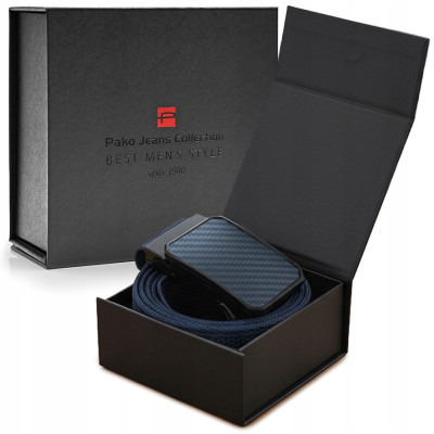 PASEK Męski do Spodni Parciany na Prezent dla Faceta GRANATOWY w Pudełku - Pakojeans.pl