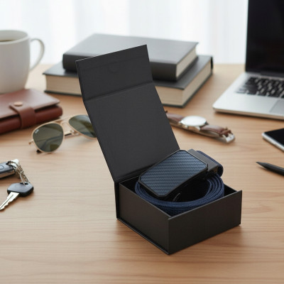 PASEK Męski do Spodni Parciany na Prezent dla Faceta GRANATOWY w Pudełku - Pakojeans.pl