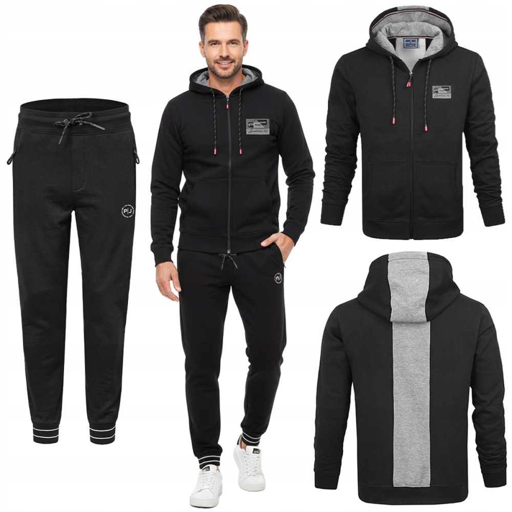 DRES Męski KOMPLET Bawełniany CZARNY Bluza z Kapturem i Spodnie Ocieplane Pako Jeans - Pakojeans.pl