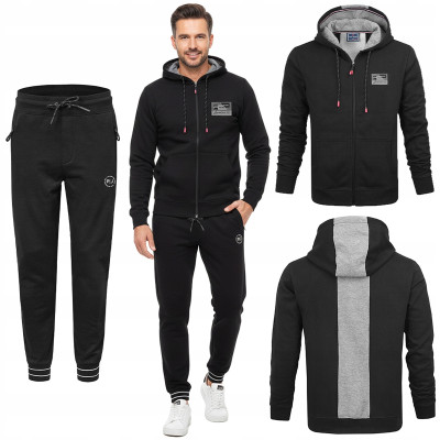 DRES Męski KOMPLET Bawełniany CZARNY Bluza z Kapturem i Spodnie Ocieplane Pako Jeans - Pakojeans.pl