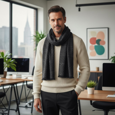 Elegancki szal szalik męski zimowy czarno - szary - Pakojeans.pl