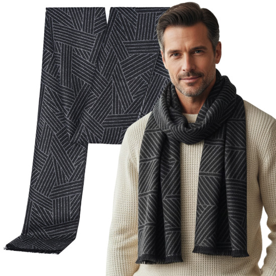 Elegancki szal szalik męski zimowy czarno - szary - Pakojeans.pl