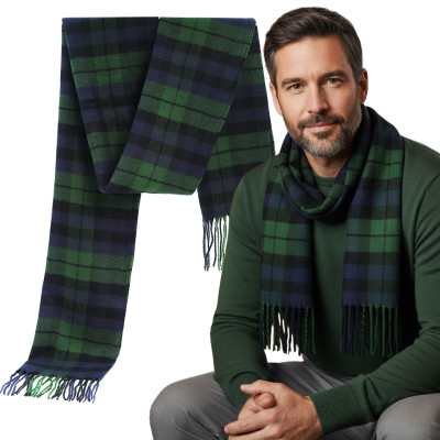 SZAL Szalik MĘSKI Zimowy Ciepły GRANATOWO - ZIELONY w Kratkę - Pakojeans.pl