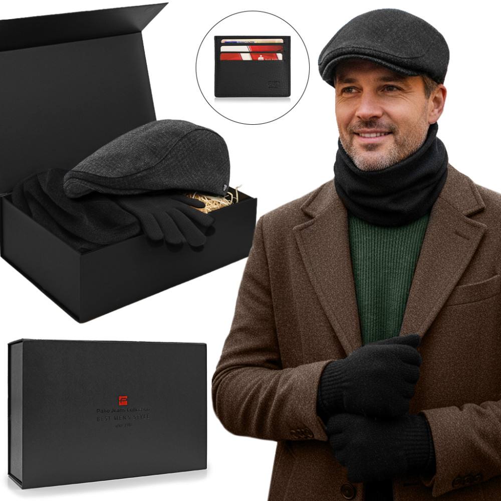 Komplet Męski KASZKIET KOMIN RĘKAWICZKI Zestaw na Prezent + Etui Pako Jeans - Pakojeans.pl