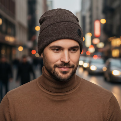 CZAPKA męska ZIMOWA na Mrozy Elastyczna Beanie Z.97 BRĄZOWA - Pakojeans.pl