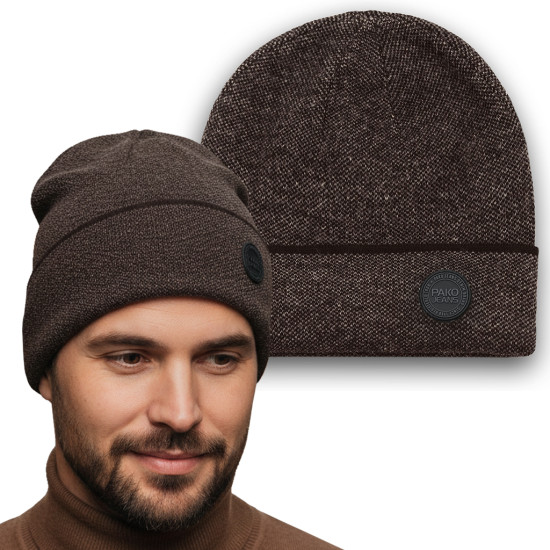 CZAPKA męska ZIMOWA na Mrozy Elastyczna Beanie Z.97 BRĄZOWA - Pakojeans.pl