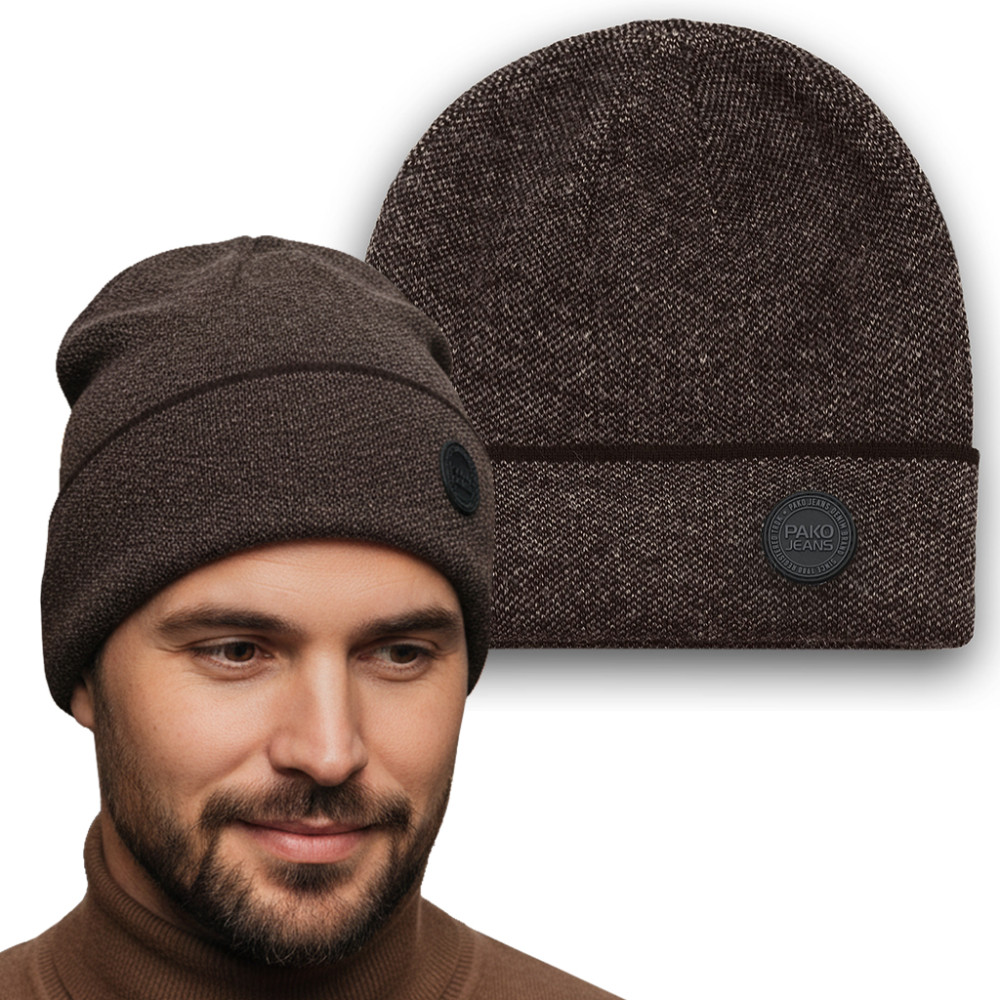 CZAPKA męska ZIMOWA na Mrozy Elastyczna Beanie Z.97 BRĄZOWA - Pakojeans.pl