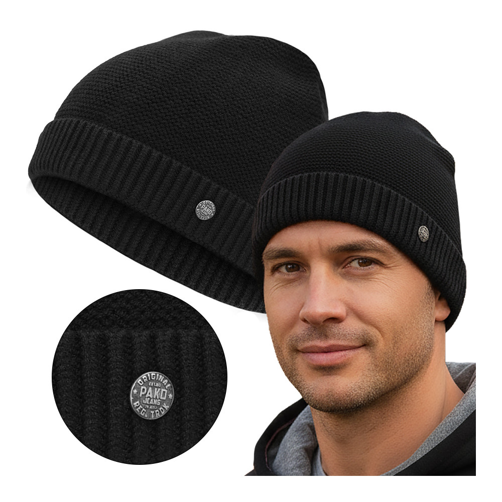 CZAPKA męska DOKERKA Jesienna Zimowa Z.89 CZARNA Wygodna - Pakojeans.pl