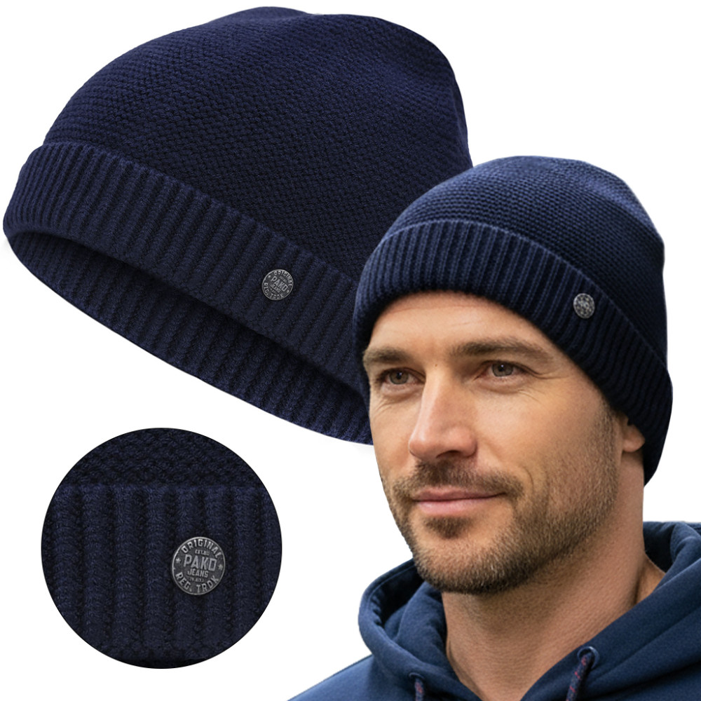 CZAPKA męska DOKERKA Jesienna Zimowa Z.89 GRANATOWA Wygodna - Pakojeans.pl