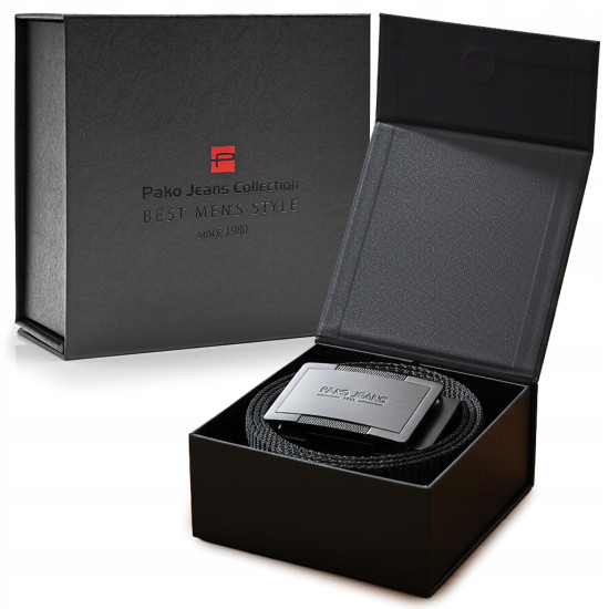 PASEK Męski do Spodni Parciany na Prezent dla Faceta CZARNY w Pudełku - Pakojeans.pl