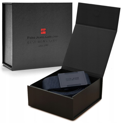 PASEK Męski do Spodni Parciany na Prezent dla Faceta GRANATOWY w Pudełku Pako Jeans - Pakojeans.pl