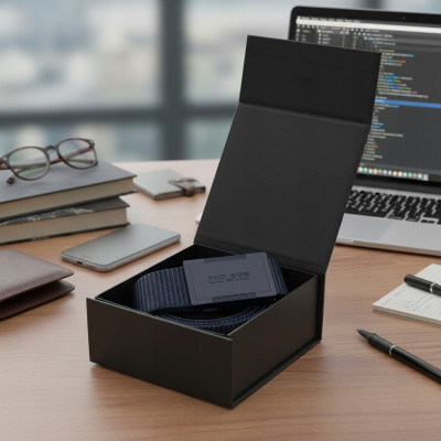 PASEK Męski do Spodni Parciany na Prezent dla Faceta GRANATOWY w Pudełku Pako Jeans - Pakojeans.pl