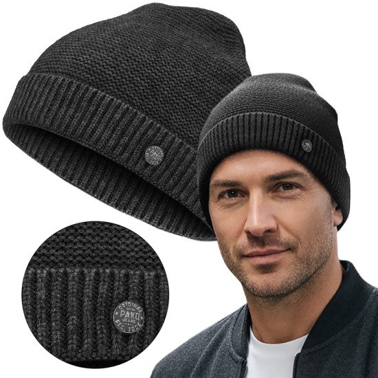 CZAPKA męska DOKERKA Jesienna Zimowa Z.89 GRAFITOWA Wygodna - Pakojeans.pl