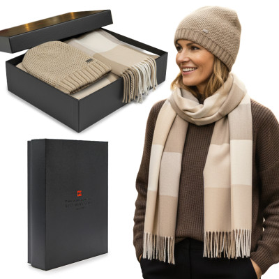 Komplet damski CZAPKA SZALIK Zestaw na Prezent dla Niej w Pudełku Beżowy - Pakojeans.pl