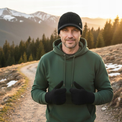 CZAPKA i RĘKAWICZKI Polarowe Zestaw Dla Niego CZARNY w Pudełku Pako Jeans - Pakojeans.pl