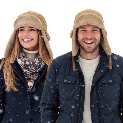 Czapka Zimowa USZATKA Pilotka Pikowana Męska Damska BEŻOWA Pako Jeans - Pakojeans.pl