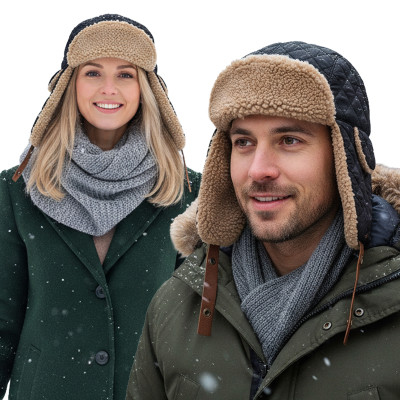 Czapka Zimowa USZATKA Pilotka Pikowana Męska Damska CZARNA Pako Jeans - Pakojeans.pl