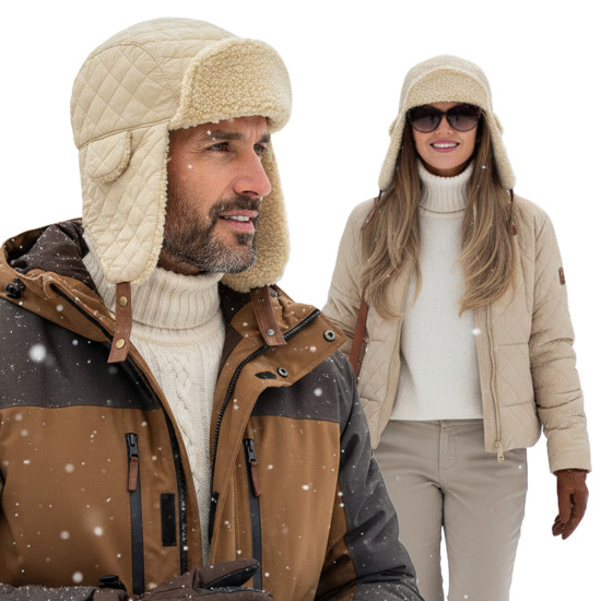 Czapka Zimowa USZATKA Pilotka Pikowana Męska Damska ECRU Pako Jeans - Pakojeans.pl