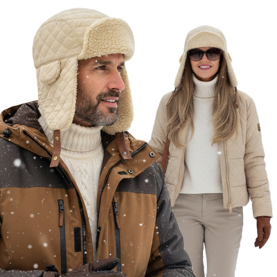 Czapka Zimowa USZATKA Pilotka Pikowana Męska Damska ECRU Pako Jeans - Pakojeans.pl