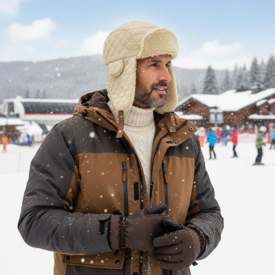 Czapka Zimowa USZATKA Pilotka Pikowana Męska Damska ECRU Pako Jeans - Pakojeans.pl