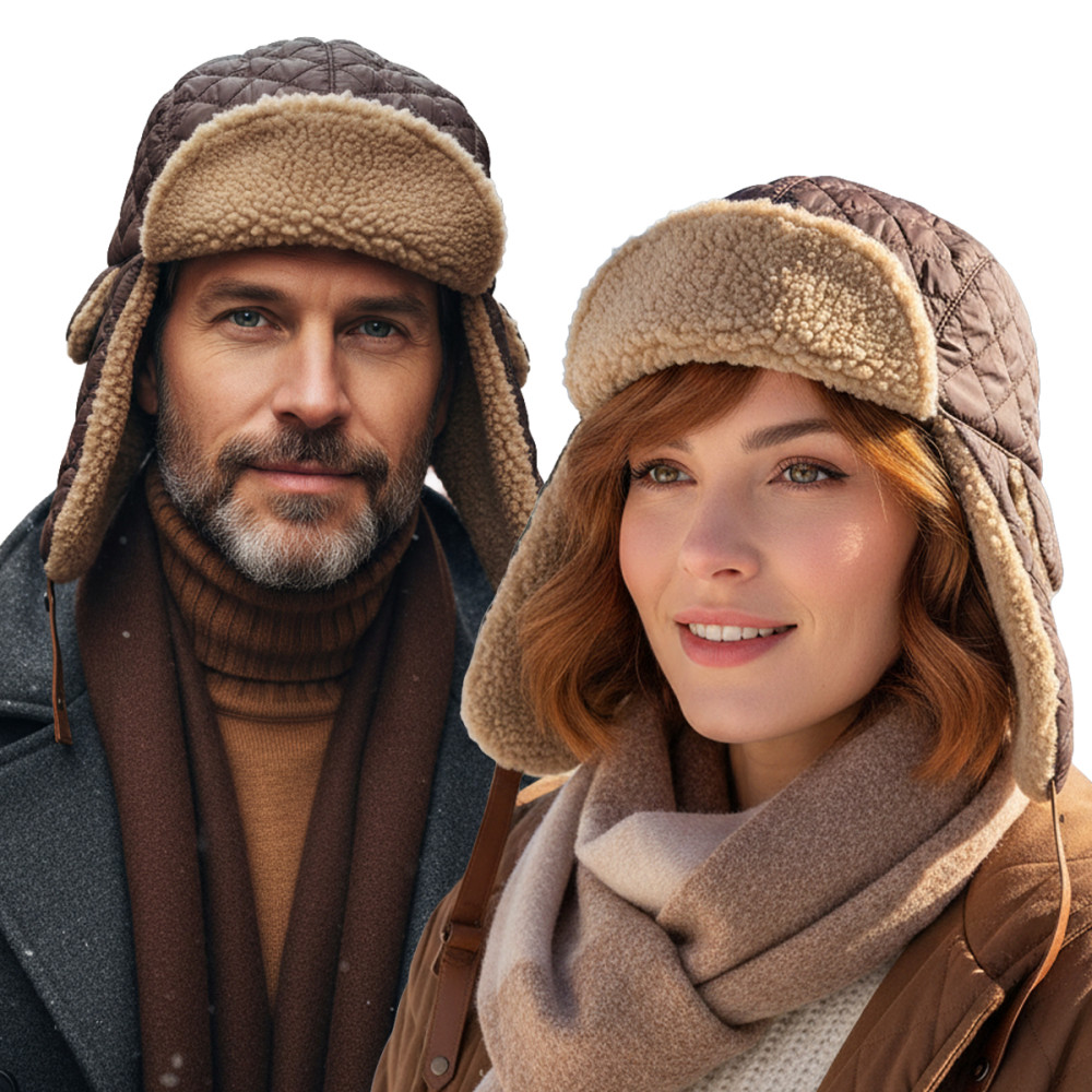 Czapka Zimowa USZATKA Pilotka Pikowana Męska Damska BRĄZOWA Pako Jeans - Pakojeans.pl