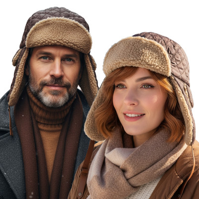 Czapka Zimowa USZATKA Pilotka Pikowana Męska Damska BRĄZOWA Pako Jeans - Pakojeans.pl