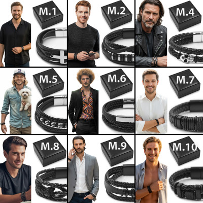 Bransoletka Męska Skórzana Pleciona Czarna M.2 w Pudełku na Prezent Pako Jeans - Pakojeans.pl