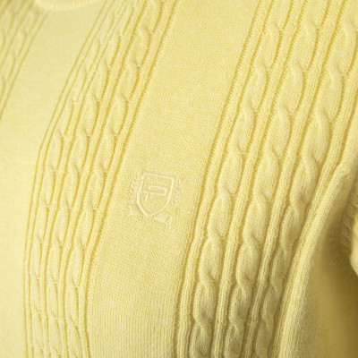 Elegancki SWETER Męski Bawełniany FLINT ŻÓŁTY Warkoczowy Splot Pako Jeans - Pakojeans.pl