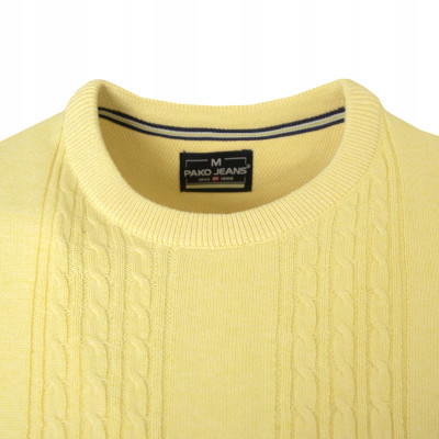 Elegancki SWETER Męski Bawełniany FLINT ŻÓŁTY Warkoczowy Splot Pako Jeans - Pakojeans.pl
