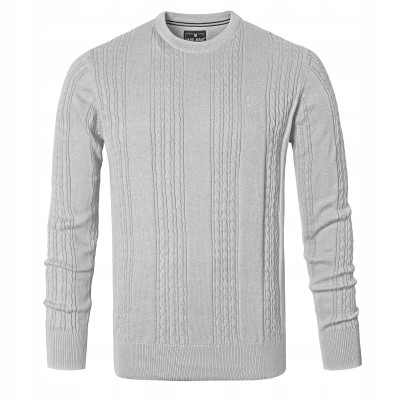 Elegancki SWETER Męski Bawełniany FLINT SZARY Warkoczowy Splot Pako Jeans