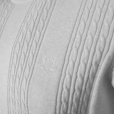 Elegancki SWETER Męski Bawełniany FLINT SZARY Warkoczowy Splot Pako Jeans