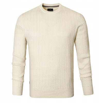 Elegancki SWETER Męski Bawełniany NICO KREMOWY Warkoczowy Splot Pako Jeans - Pakojeans.pl