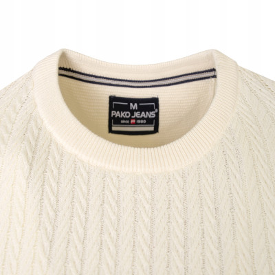 Elegancki SWETER Męski Bawełniany NICO KREMOWY Warkoczowy Splot Pako Jeans - Pakojeans.pl