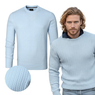 Elegancki SWETER Męski Bawełniany NICO BŁĘKITNY Warkoczowy Splot Pako Jeans - Pakojeans.pl