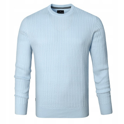 Elegancki SWETER Męski Bawełniany NICO BŁĘKITNY Warkoczowy Splot Pako Jeans - Pakojeans.pl