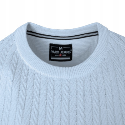 Elegancki SWETER Męski Bawełniany NICO BŁĘKITNY Warkoczowy Splot Pako Jeans - Pakojeans.pl