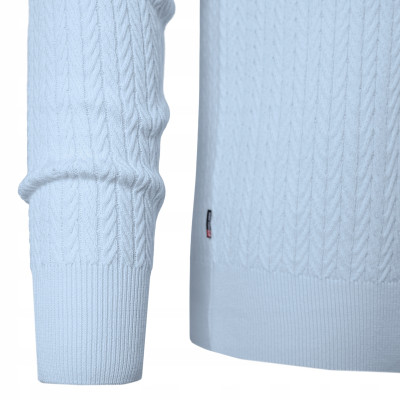 Elegancki SWETER Męski Bawełniany NICO BŁĘKITNY Warkoczowy Splot Pako Jeans - Pakojeans.pl