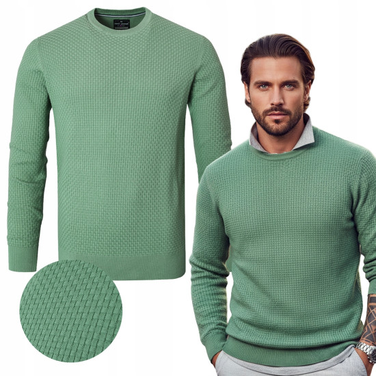 Elegancki SWETER Męski Klasyczny LOOP ZIELONY Bawełniany Pako Jeans - Pakojeans.pl