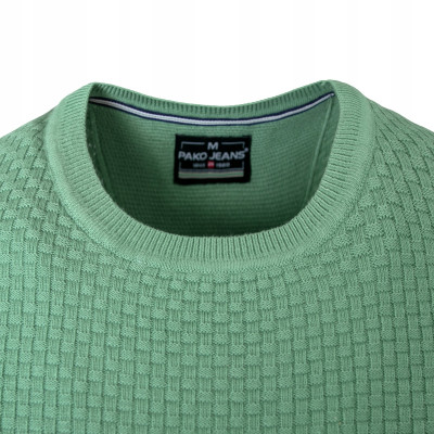 Elegancki SWETER Męski Klasyczny LOOP ZIELONY Bawełniany Pako Jeans - Pakojeans.pl