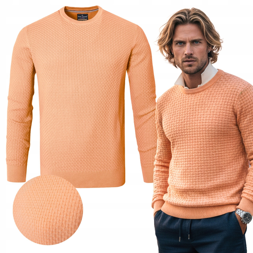 Elegancki SWETER Męski Klasyczny LOOP MORELOWY Bawełniany Pako Jeans - Pakojeans.pl